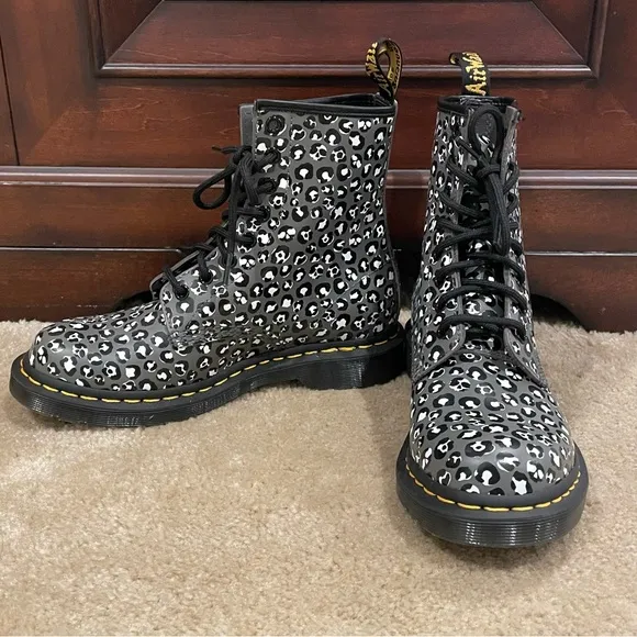 Dr. Martens 1460 Grey Leopard Print Combat Boots 7