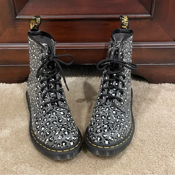 Dr. Martens 1460 Grey Leopard Print Combat Boots 7