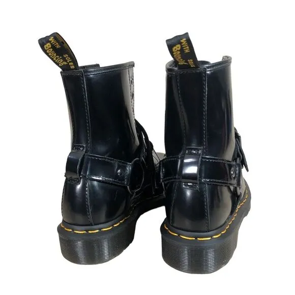 Dr. Martens 1460 Harness Polished Smooth Black Leather Boots Women's 5 / Men's 4