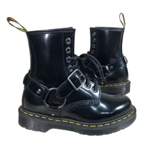 Dr. Martens 1460 Harness Polished Smooth Black Leather Boots Women's 5 / Men's 4