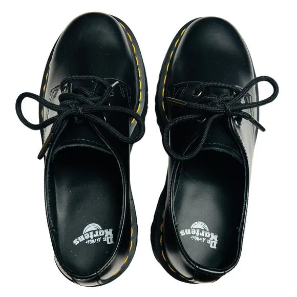 Dr. Martens 1461 Quad Black Polished Smooth Black Air Cushion Sole Size 6 Men