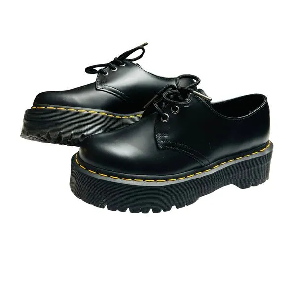 Dr. Martens 1461 Quad Black Polished Smooth Black Air Cushion Sole Size 6 Men