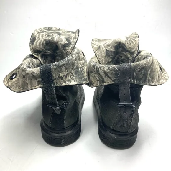 Dr. Martens Aimilie Metallic Pewter Leather Fold Over Combat Boots Womens Size 5