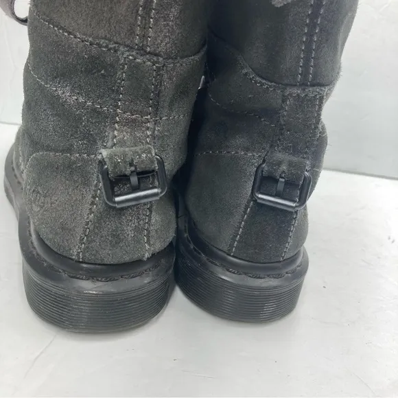 Dr. Martens Aimilie Metallic Pewter Leather Fold Over Combat Boots Womens Size 5