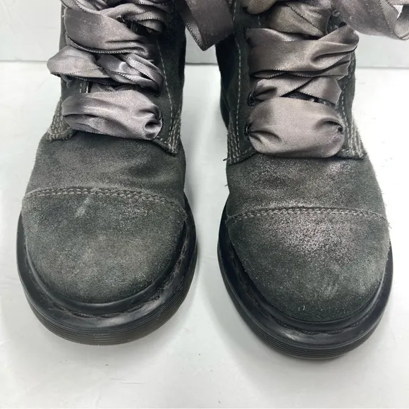 Dr. Martens Aimilie Metallic Pewter Leather Fold Over Combat Boots Womens Size 5