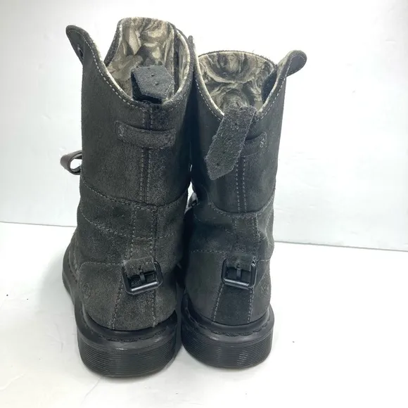 Dr. Martens Aimilie Metallic Pewter Leather Fold Over Combat Boots Womens Size 5