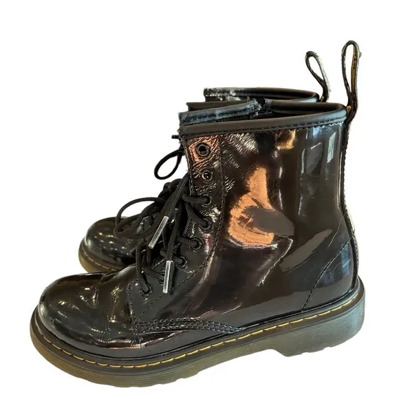 Dr Martens Black Combat Boots Youth size 3 Leather Lace Up Side Zip 1460J