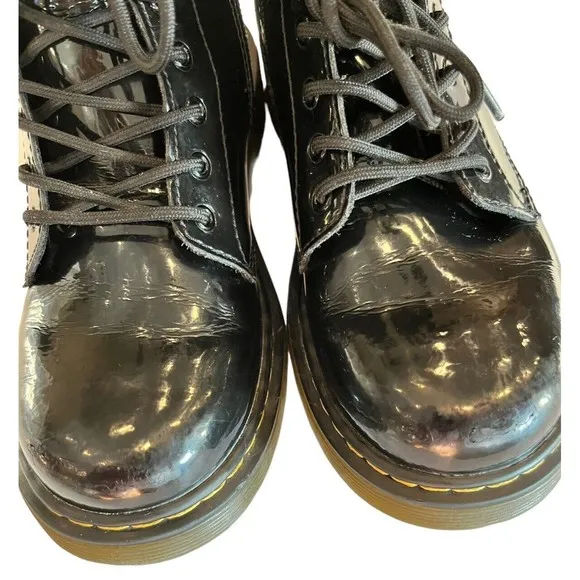 Dr Martens Black Combat Boots Youth size 3 Leather Lace Up Side Zip 1460J