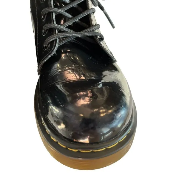 Dr Martens Black Combat Boots Youth size 3 Leather Lace Up Side Zip 1460J