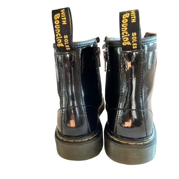 Dr Martens Black Combat Boots Youth size 3 Leather Lace Up Side Zip 1460J