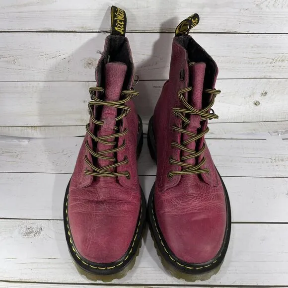 Dr Martens Doc Luana Combat Boots Womens Size 7 Burgundy Leather 7-Eye