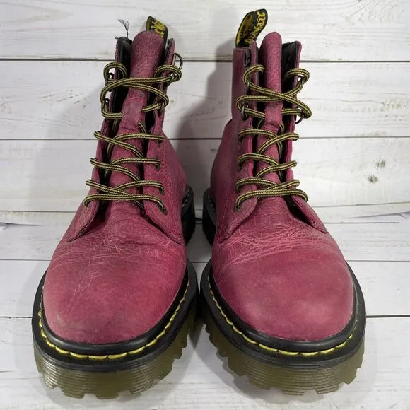 Dr Martens Doc Luana Combat Boots Womens Size 7 Burgundy Leather 7-Eye