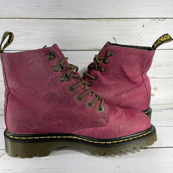 Dr Martens Doc Luana Combat Boots Womens Size 7 Burgundy Leather 7-Eye