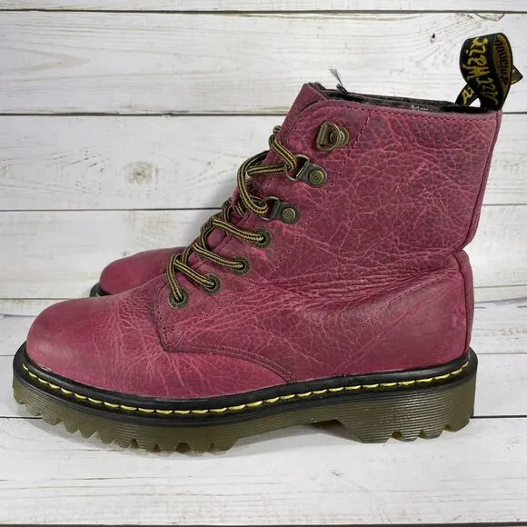 Dr Martens Doc Luana Combat Boots Womens Size 7 Burgundy Leather 7-Eye
