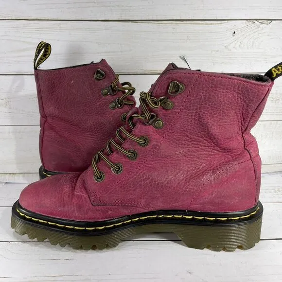 Dr Martens Doc Luana Combat Boots Womens Size 7 Burgundy Leather 7-Eye