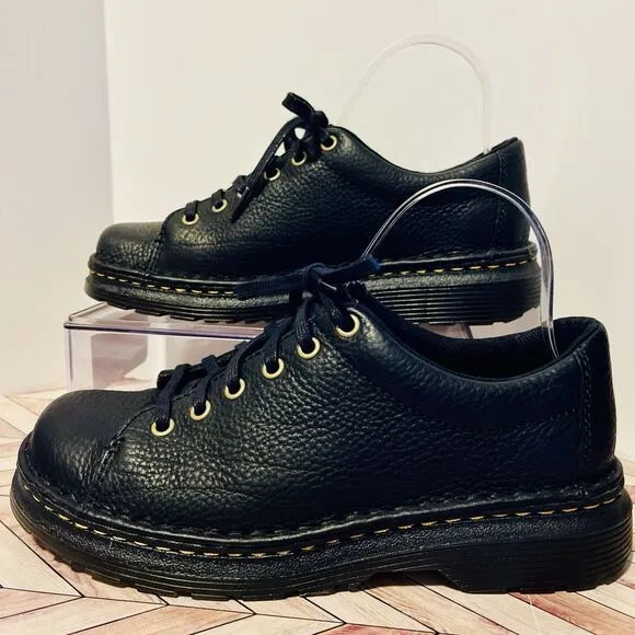 Dr. Martens Healy M 7 W 8 Oxford Shoes Black Pebble Leather Casual Chunky 90s