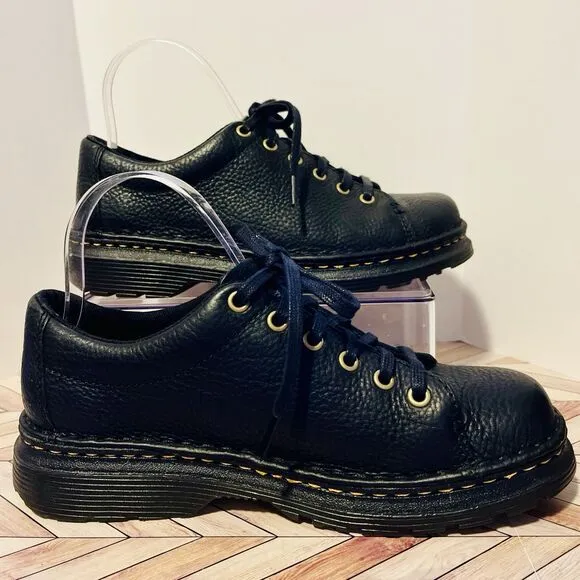 Dr. Martens Healy M 7 W 8 Oxford Shoes Black Pebble Leather Casual Chunky 90s