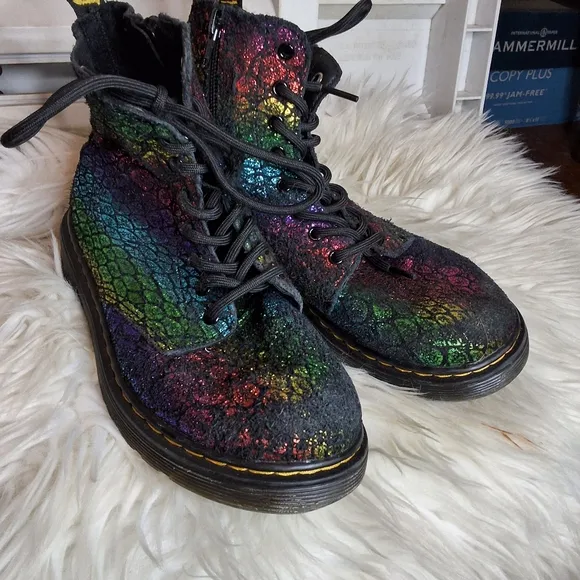 Dr. Martens iridescent croc pascal 1460 lace/ zip combat boots 3