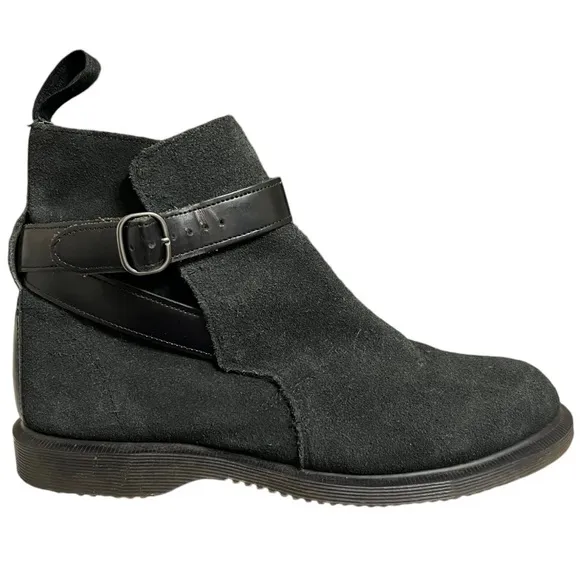 Dr. Martens Teresa Black Suede Leather Buckle Boots Size US 9