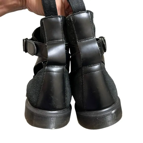Dr. Martens Teresa Black Suede Leather Buckle Boots Size US 9