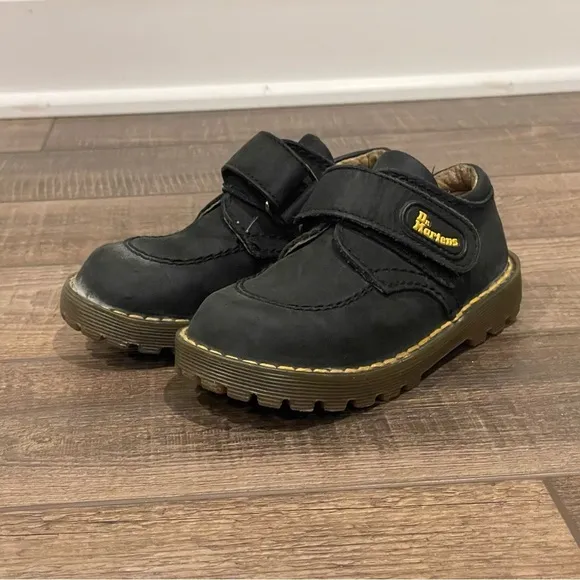 Dr. Martens Toddler Black Leather Suede Hook &amp; Loop SZ UK 8 US 9 England