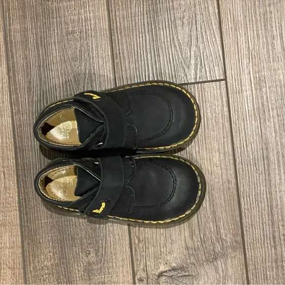 Dr. Martens Toddler Black Leather Suede Hook &amp; Loop SZ UK 8 US 9 England