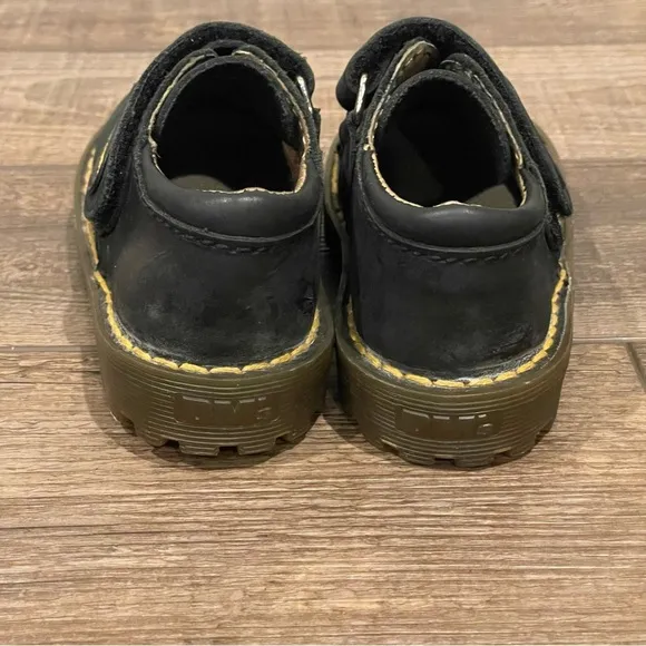 Dr. Martens Toddler Black Leather Suede Hook &amp; Loop SZ UK 8 US 9 England