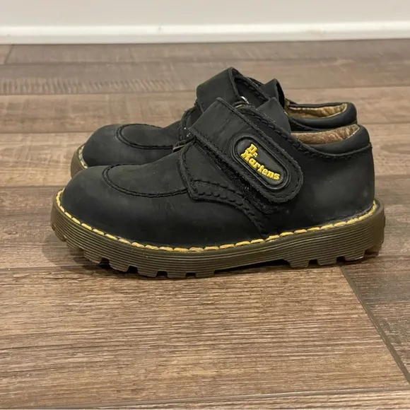 Dr. Martens Toddler Black Leather Suede Hook &amp; Loop SZ UK 8 US 9 England