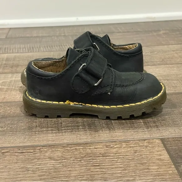Dr. Martens Toddler Black Leather Suede Hook &amp; Loop SZ UK 8 US 9 England