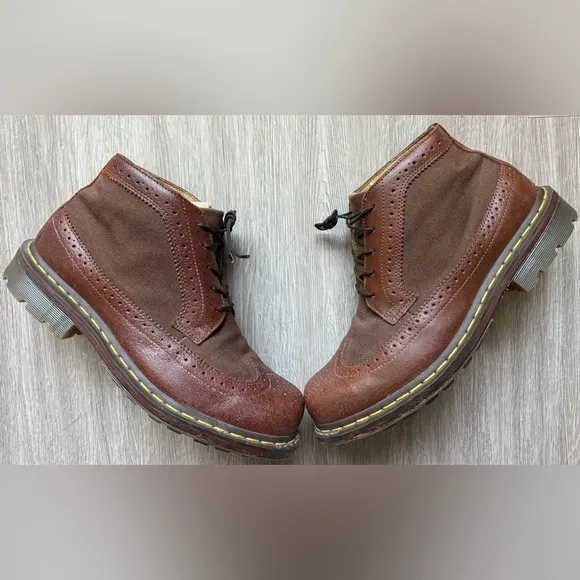 Dr Martens Wingtip Brown Boots US 10 Men's Leather Canvas Welted #2C05