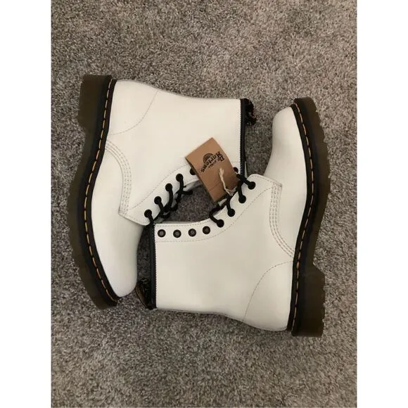 Dr Martens Women's 1460 Smooth Leather Lace Up Boots White Size 9
