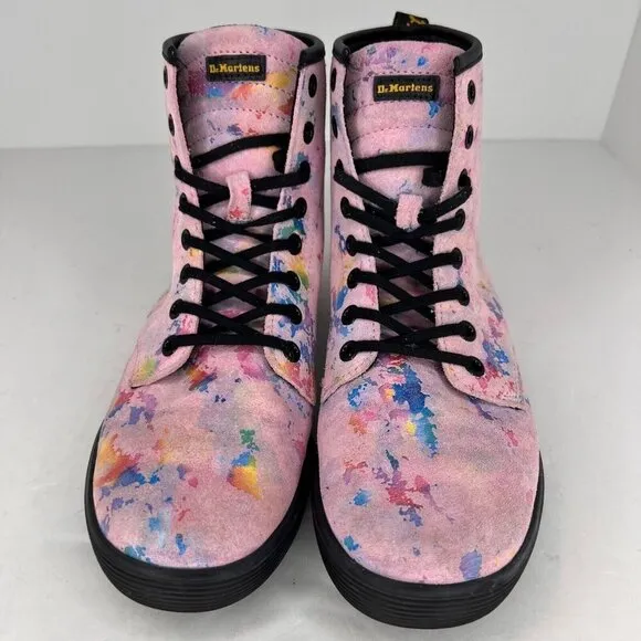 Dr Martens Womens Sheridan Pink Rainbow Burst Suede Soft Wair Size 8 L Boots