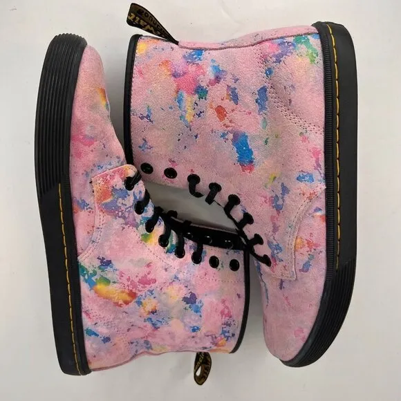 Dr Martens Womens Sheridan Pink Rainbow Burst Suede Soft Wair Size 8 L Boots