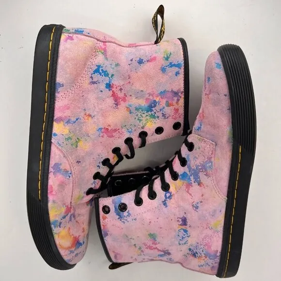 Dr Martens Womens Sheridan Pink Rainbow Burst Suede Soft Wair Size 8 L Boots