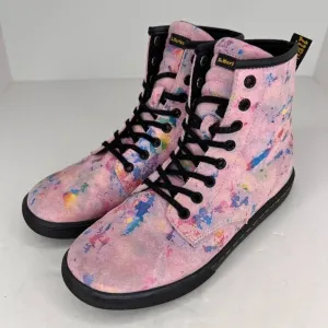 Dr Martens Womens Sheridan Pink Rainbow Burst Suede Soft Wair Size 8 L Boots