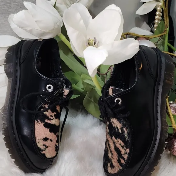 Dr. Martens Zeffir 3-eye Hair-On Leather Bex Classic Shoes Black womens 9 New