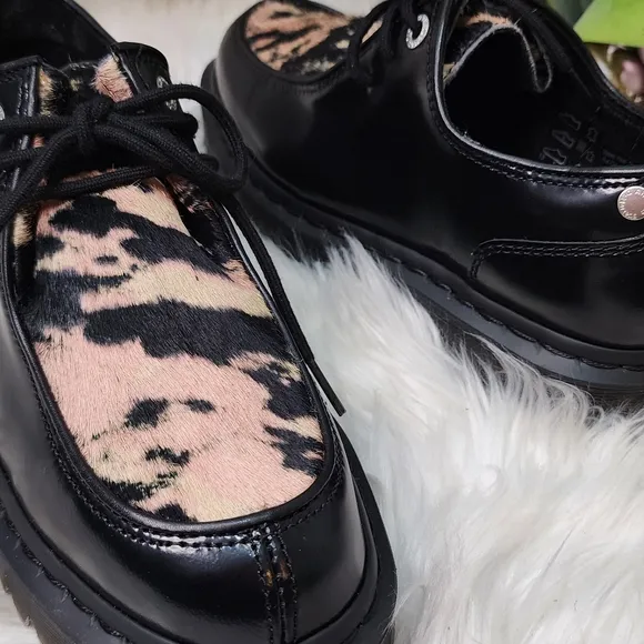 Dr. Martens Zeffir 3-eye Hair-On Leather Bex Classic Shoes Black womens 9 New
