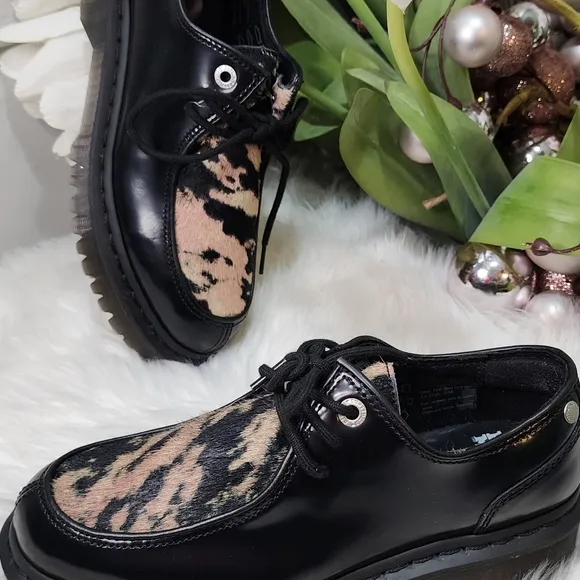 Dr. Martens Zeffir 3-eye Hair-On Leather Bex Classic Shoes Black womens 9 New