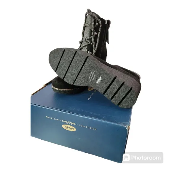 Dr Scholls Microfiber LADA black wedge boot
