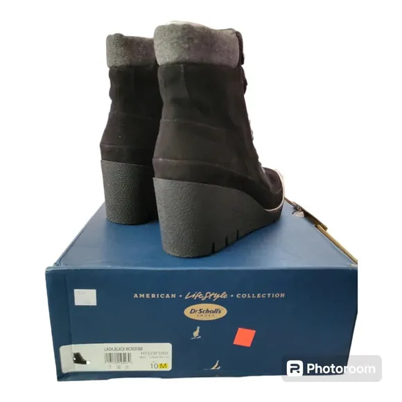 Dr Scholls Microfiber LADA black wedge boot