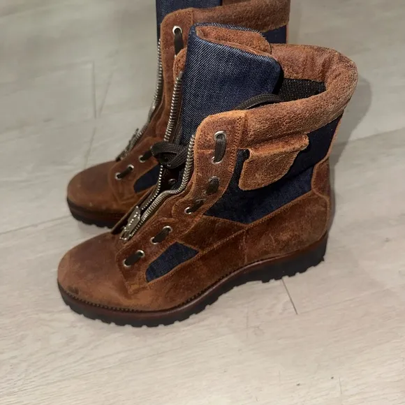 Dsquared2 Brown Suede Lace-Up Boots with Zipper