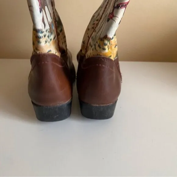 Duragno Cowboy Print Leather Boots Little Kids Size 3 Made in China FLAWS