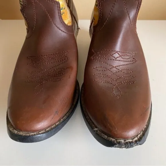 Duragno Cowboy Print Leather Boots Little Kids Size 3 Made in China FLAWS
