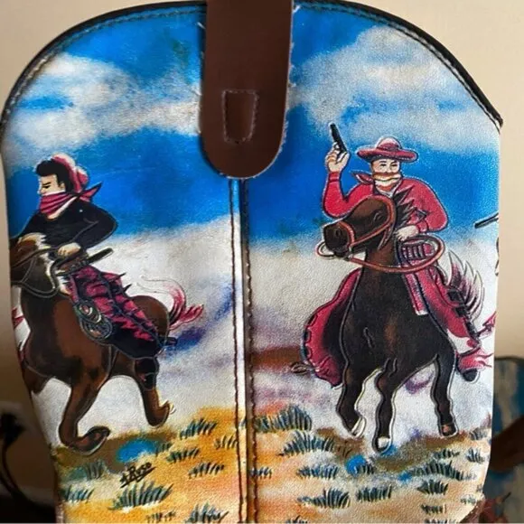 Duragno Cowboy Print Leather Boots Little Kids Size 3 Made in China FLAWS