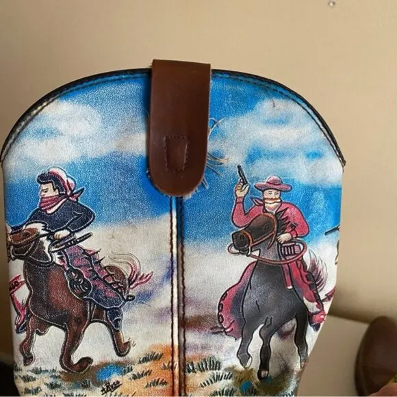 Duragno Cowboy Print Leather Boots Little Kids Size 3 Made in China FLAWS