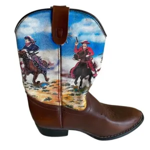 Duragno Cowboy Print Leather Boots Little Kids Size 3 Made in China FLAWS