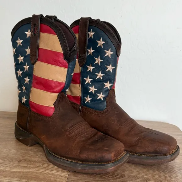 DURANGO Rebel Boots Mens 10.5 American Flag Patriot Brown Leather Western Cowboy