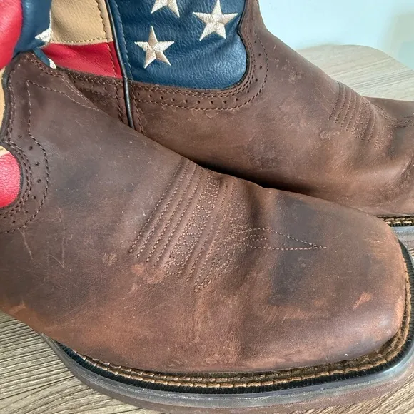 DURANGO Rebel Boots Mens 10.5 American Flag Patriot Brown Leather Western Cowboy