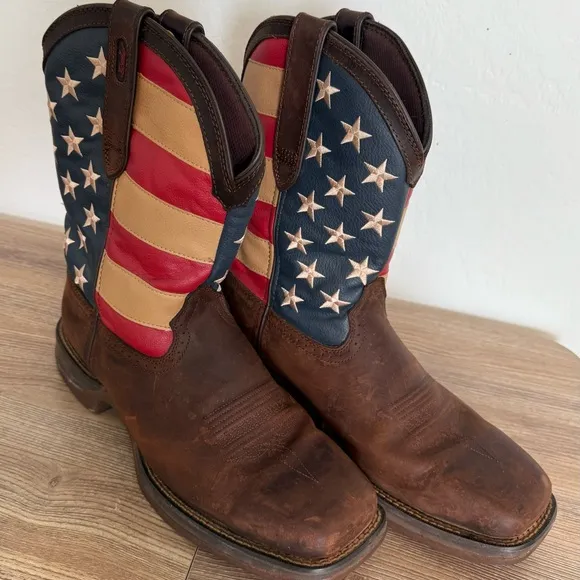 DURANGO Rebel Boots Mens 10.5 American Flag Patriot Brown Leather Western Cowboy