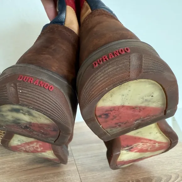 DURANGO Rebel Boots Mens 10.5 American Flag Patriot Brown Leather Western Cowboy